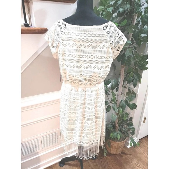 Bluet Womens White Polyester Round Neck Short Sleeve Knee Length Dress Size 16 - Picture 7 of 13